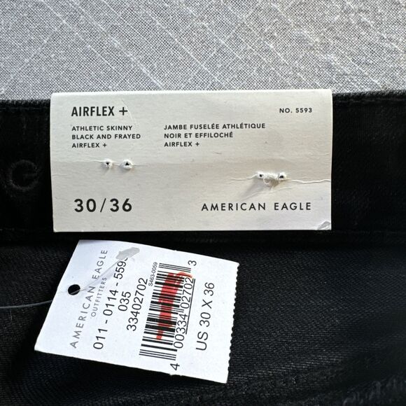 American Eagle Black Jeans Men's 30x36 Athletic Skinny‎ AirFlex Distressed NWT - Picture 7 of 10